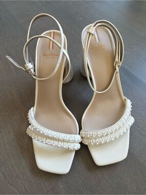 Sam Edelman Kia Pearl Cream Beaded Ankle-Strap Sandals 8.5 New No Box